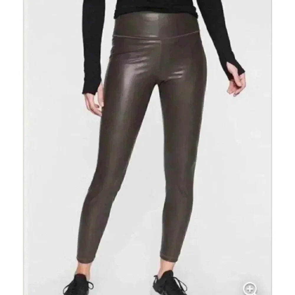 Athleta Olive Green Faux-Leather High-Rise Leggings